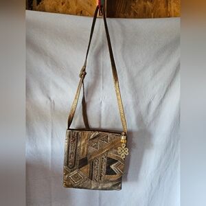 Vintage Sharif 90's Tan and gold boho crossbody bag